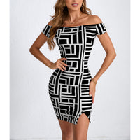 Womens Stylish Figure-hugging Printed Sexy Dress