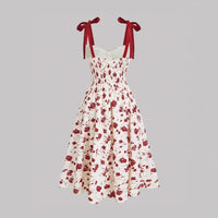 Elegant Lace-Up Shoulder With Floral Print Waist-Cinching Design Vacation-Ready Chic Casual Slip Dress
