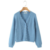 Crocheted Puff Sleeve Knitted Cardigan