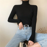 Slim-fit Solid-color Pullover Form-fitting Turtleneck Sweater