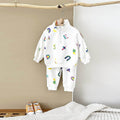 White Letter Printing Zipped Stand Collar Thickened Baby Long Sleeve Suit