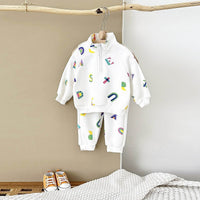 White Letter Printing Zipped Stand Collar Thickened Baby Long Sleeve Suit