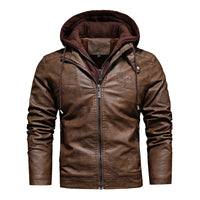 Men's Fashionable Removable Hooded Leather Jacket