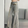 Plus-size American High-street Raw-edge Patchwork Bootcut Jeans
