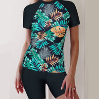 Sexy Swimsuit Multicolor Printing Slimming Sun Protective Short Sleeve Diving Suit Split