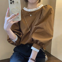 New Korean-style Loose-fit French Retro Long-sleeve Shirt
