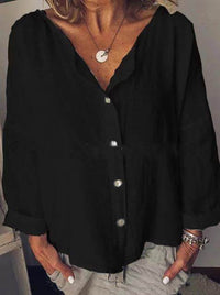 Women's Casual Round Neck Shirt With Solid Color Buckle
