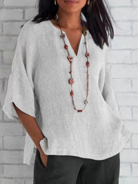 Three-quarter-sleeve Cotton-linenSolid-color Loose-fit Casual Shirt