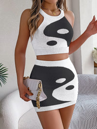 Women  Color Block Cropped Top & Bodycon Skirt Knit Set