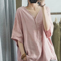 Half-sleeved Casual Loose-fitting Plus Size V-neck Top T-shirt With Short Sleeves