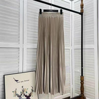 Draped Elastic-waist Versatile Figure-flattering Sophisticated Elegant Solid-color Maxi Skirt