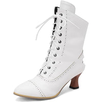 Womens Vintage Granny Renaissance-style Ankle Boots Low-heeled Lace-up Booties With Zippers