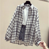 Womens Creative Casual Loose Plaid Shirt