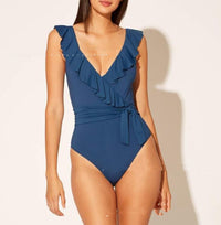One-Piece Lotus Leaf Swing Bow Knot Strap Swimsuit