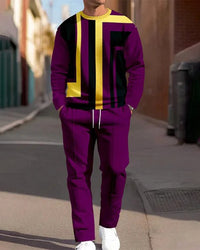 Fashion Men's Casual Sporty Round Neck Sweatshirt And Pants Two-piece Set
