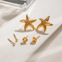 Stainless Steel Three-pair Set Of Zircon Starfish High-grade Shell Earrings