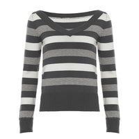 Figure-hugging Long-sleeve Base Sweater With Striped V-neck