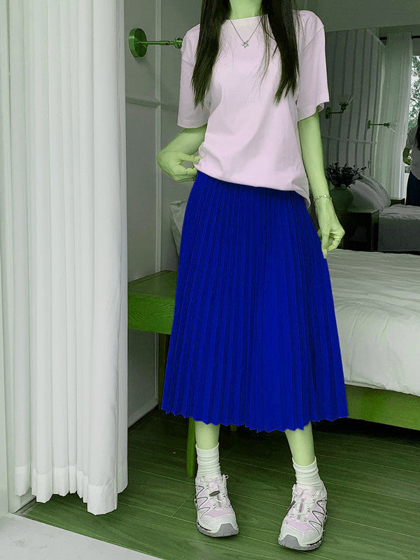 Classic Simple Multicolor Pleated Skirt High Waist Slimming