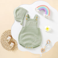 Baby Girl's Solid Color Sling Triangle Romper Hat Suit
