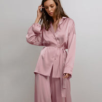 Womens Summer Loungewear Set Relaxed Comfortable Rayon-Look Pants And Robe For Casual Home Wear