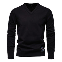 Autumn And Winter Pure Cotton Solid Color Hoodie V-neck Trendy Men's Clothing Sweater