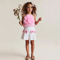 Solid Color Three-dimensional Flower Hanging Shoulder Clothes Fashion Shorts Two Pieces