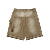 Men's Washed And Worn Raw Edge Denim Shorts