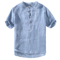 Japanese-style Retro Men's Youth Casual Linen Short-sleeved Shirt
