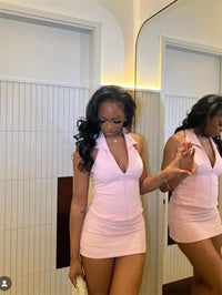 Zip-front Lapel-neck Short Vest And Shorts Set