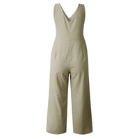 Women's Fashion Pocket Zipper V-Neck Button Backless Jumpsuit