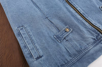 Workwear Personality Turn-down Collar Coat Men's Loose Fashion PU Leather Stitching Contrast Color Denim Jacket