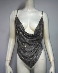 Metal Rhinestone Chain Sexy Suspenders Irregular Vest