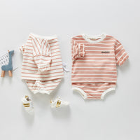 Treasure Long-sleeved Striped Top And Shorts Two-piece Set