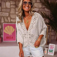 Women's V-neck Hollow Lace Crochet Shirt