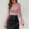Sexy Paisley Lace Slim Fit Slimming Outside Wear Inner Bell Sleeve Top