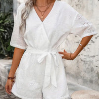 Solid Color Casual Hollow Out Belted Jumpsuit For Women