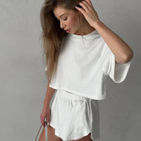 Summer Solid-color Cropped Top And Shorts Loungewear
