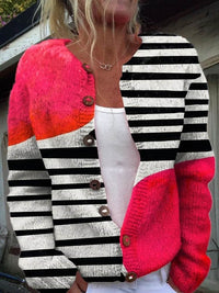 Autumn And Winter Floral Cardigan Round Neck Top