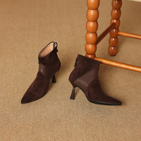 Spliced Short Martin Boots With Genuine Leather And A Slender Heel
