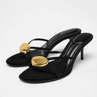 Summer New High Heel Metal Buckle Open Toe Fashion Sandals