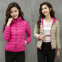 Women's Down Jacket Thin Hood Short Plus Size Solid Color