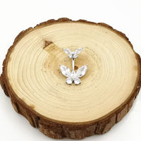 S925 Silver Belly Ring Puncture Zircon Double-headed Butterfly Navel Stud