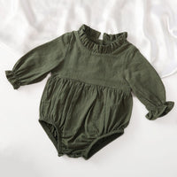 Solid Color Flying Sleeves Lace Neckline Baby Jumpsuit