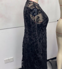 Womens Square-Neck Lace Jacquard Long-Sleeve Dress With Ties