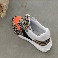 Leopard Print Color Matching Lace Up Casual Horse Hair Sneaker