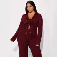 Front-laced Shirt And Casual Trousers Set
