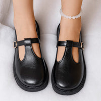 Round-toe Leather Belt Buckle Shoes