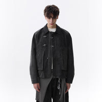 Maillard Brown Leather Collar Airplane Button Jacket Men's Simple Casual Coat