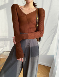 Crossbody Off-the-shoulder V-neck Cross-wire Knitted Sweater