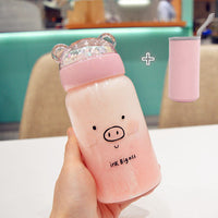 Creative Sequins Pig Glass Water Bottle
